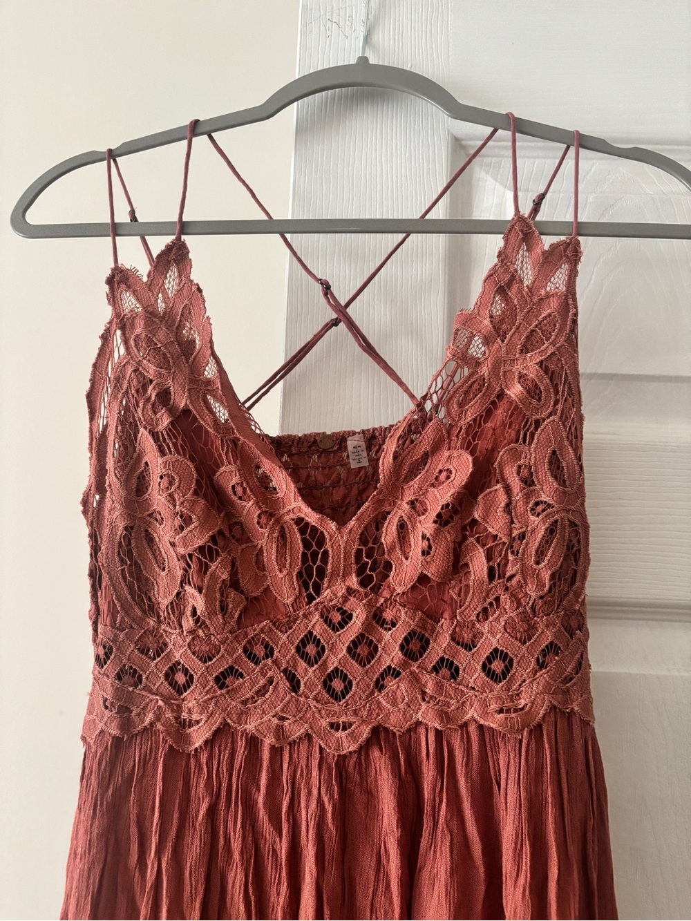 Free People Lace Bodice Strappy Maxi Dress in Rust - Picture 3 of 4